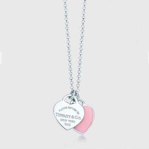 Tiffany & Co. Dual Heart Silver and Pink Necklace